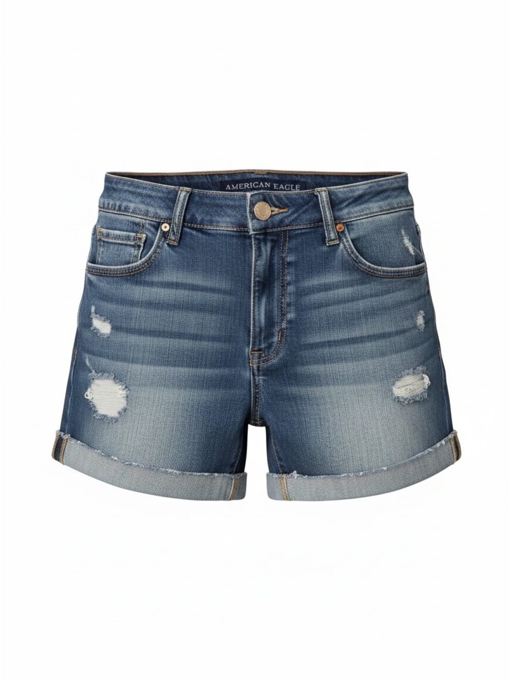 American Eagle Outfitters Distressed Rolled-Hem Denim Shorts - Light Blue